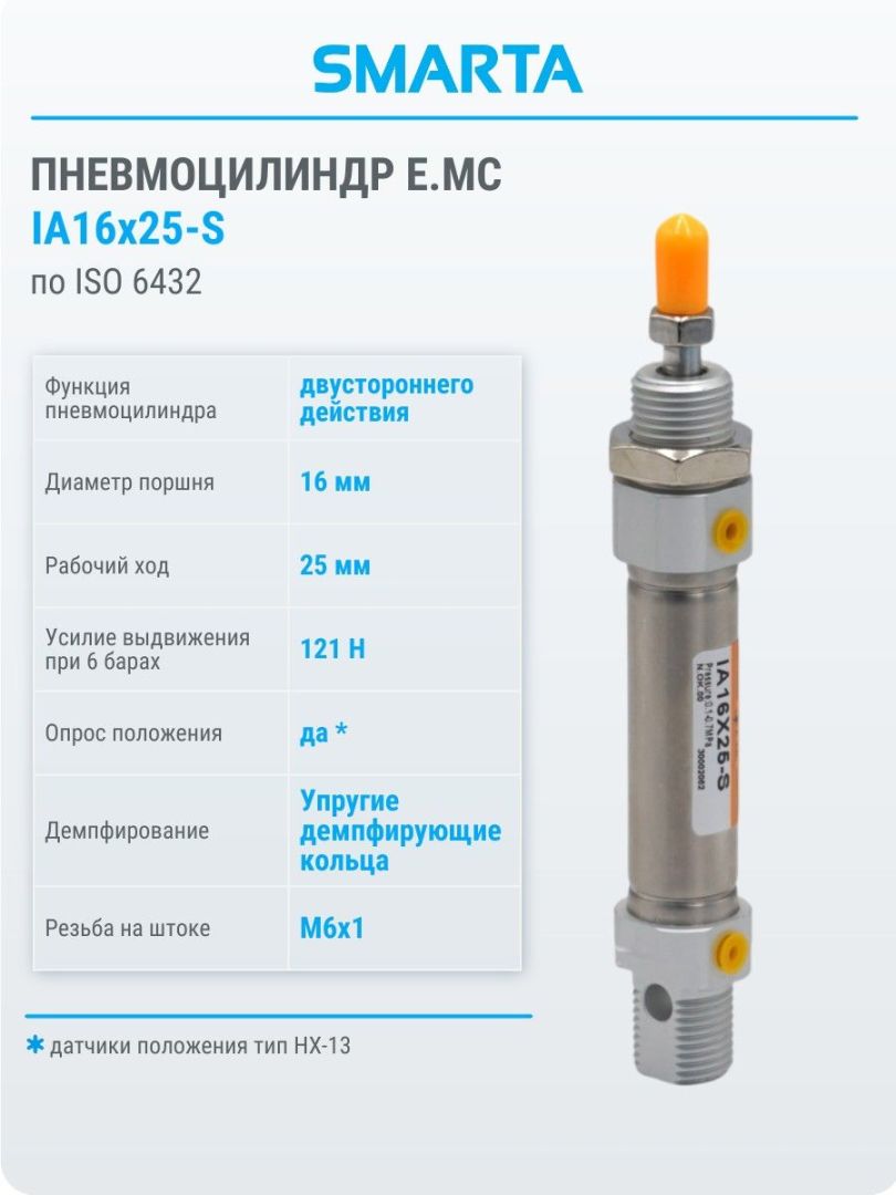 Пневмоцилиндр по ISO 6432 IA16x25-S
